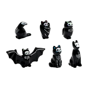 Halloween Day Of The Dead Skull Animal Resin Figurine Cute Skeleton Owl Cat Bat Doberman Crow Micro Landscape Desktop Miniature Ornament