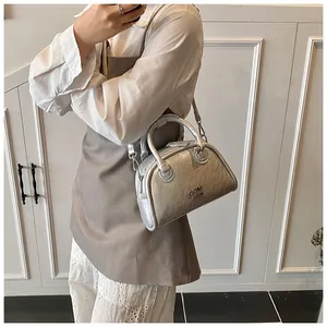 Zilveren bowlingtas voor dames, trendy metallics schoudertas met handvat handtas.