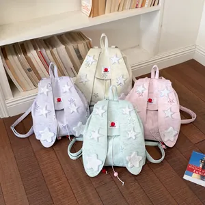 Joli sac à dos en peluche étoile grande capacité sac d'école étudiant tendance pour femme