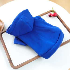 Royal blue pet hoodie for dogs and cats, solid color hooded sweatshirt for small puppies.