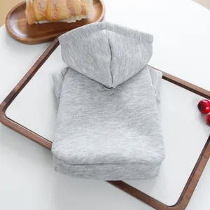 Gray pet hoodie detail shot, solid color dog sweatshirt with D-ring for small puppies.