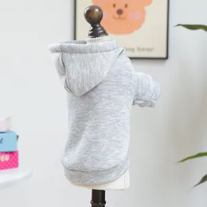 Grey plain pet hoodie for small dogs, casual hooded sweatshirt for daily outdoor wear.