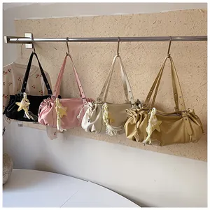 Women stylish pleated shoulder bag PU leather hobo handbag casual tote bag for daily commute.