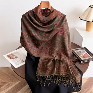 Vintage Paisley Print Scarf For Women Soft Polyester Cashmere Feel Winter Warm Large Shawl Elegant Tassel Wrap Scarf