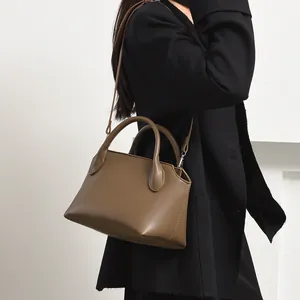 Stylish retro women shoulder bag casual PU leather crossbody handbag brown daily commute