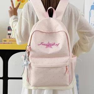 Japanse Zachte Stijl Stippen Ster Rugzak Voor Dames Nylon Waterdicht Schooltas Voor Tienermeisjes Lichtgewicht Casual Rugzak
