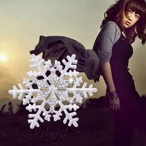 Silver tone rhinestone snowflake brooch pin for women winter holiday fashion jewelry gift