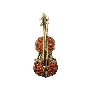 Vintage Violin Rhinestone Brooch Pin Crystal Music Instrument Corsage Alloy Jewelry Gift