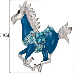 Blue enamel running horse rhinestone brooch zinc alloy fashion clothing accessory pin