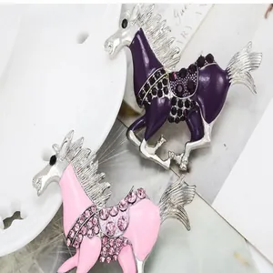 Zinc alloy enamel running horse brooch fashion crystal rhinestone pin clothing accessories