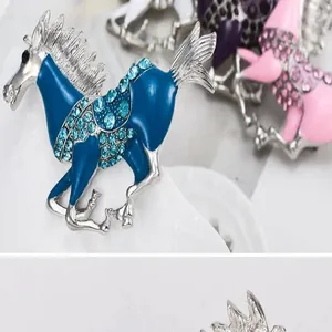 Zinc alloy rhinestone enamel galloping horse brooch fashion lapel pin for women clothing accessory