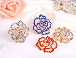 Elegant rhinestone rose brooch set featuring colorful crystal alloy detailed fashion accessories.