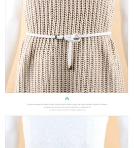 White braided thin belt for women, stylish pin buckle waist rope for casual dresses.