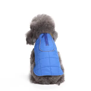 Warm blue quilted pet winter jacket with zipper back for small dogs and poodles