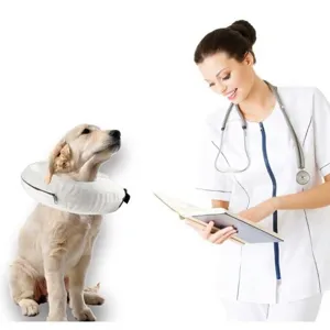 Inflatable pet recovery collar for dogs, soft protective neck cone for pet grooming and healing.