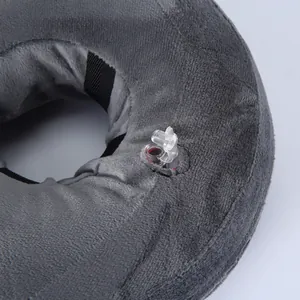Grey inflatable pet recovery collar detail, soft flocked PVC material for comfortable pet healing.