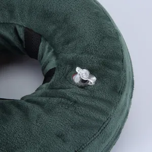 Soft plush inflatable pet recovery collar detail, green inflatable cone for dogs and cats after surgery.