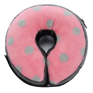 Plush inflatable pet recovery collar soft pink polka dot cat dog elizabethan cone collar