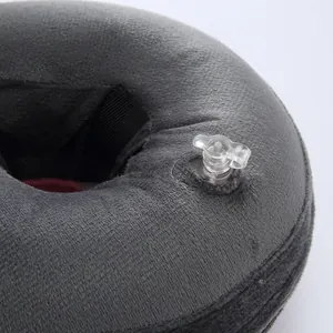 Inflatable dog recovery collar detail, grey plush soft pet cone for healing wounds safely.