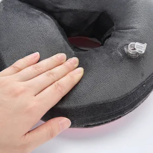 Close-up detail of soft plush inflatable pet collar, showing comfortable fabric and valve.