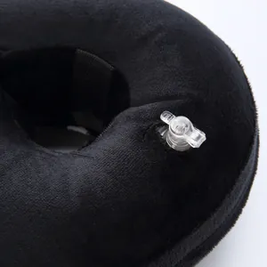 Black inflatable pet collar detail shot showing soft plush flocked fabric and clear air valve.