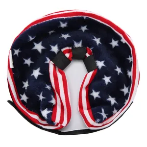 Plush pet recovery collar with American flag star and stripe pattern, soft Elizabethan collar.