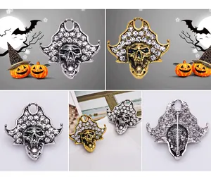 Halloween skull rhinestone alloy brooch badge pendant gothic fashion jewelry item.
