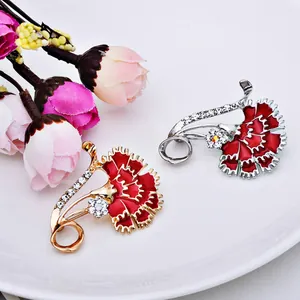 Mother's Day carnation brooch set, zinc alloy rhinestone enamel design, two-tone main display.