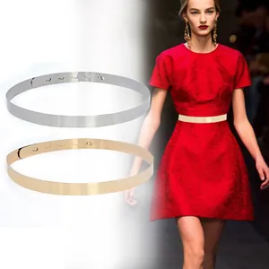 Cinturón Ancho de Metal de Moda para Mujer Cinturón Metálico con Hebilla Integrada Modelado de Cintura Oro Plata