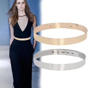 Cintura de metal para mujer, cinturón ancho dorado y plateado de moda para vestidos.
