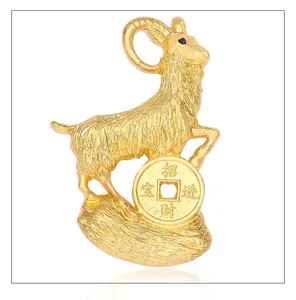 Broche zodiaque chevre en alliage style coreen avec detail de piece de monnaie, accessoire mode.