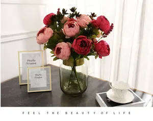 Artificial peony flower bouquet 13 heads home decor floral arrangement fake plant set