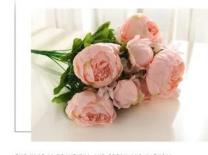 European artificial peony bouquet 13 heads pink faux plant for home decor detail view