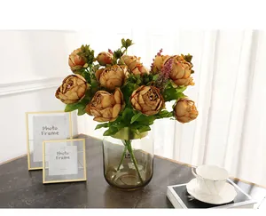 European artificial peony flowers bouquet 13 heads silk floral arrangement for home decor