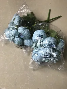 Artificial blue peony flower bouquets faux floral arrangement for home decoration