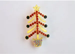 Broche sapin de noel strass metal or cristal epingle revers bijou cadeau proche vue