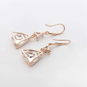 Rose gold geometric drop earrings with sparkling faceted crystal zircon for women fashion jewelry.