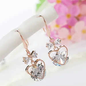 Fashion Long Heart Zircon Earrings Copper 925 Sterling Silver Earring Post Elegant Dangle Earrings For Women Jewelry