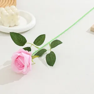 Single artificial velvet rose flower for home decor tabletop floral arrangement romantic gift