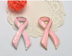 Pink ribbon breast cancer awareness brooch pin, zinc alloy minimalist apparel jewelry.