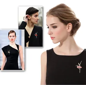 Exquisite alloy rhinestone ballerina girl brooch pin, elegant drip oil fashion corsage accessory.