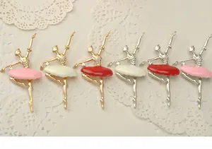 Alloy rhinestone ballet dancer brooch detail shot, elegant enamel pin for women fashion wear.