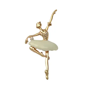 Exquisite Gold Alloy Rhinestone Ballerina Dancer Brooch Pin Close-up Detail View