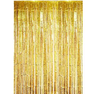 Gold foil fringe curtain metallic tinsel backdrop for birthday party wedding decorations door curtain