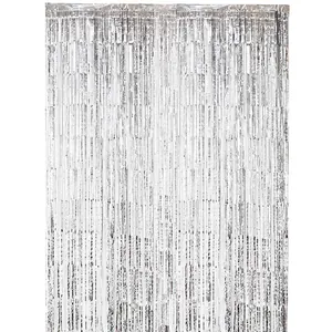 Silver tinsel fringe curtain for party, birthday, wedding stage background decoration 3m
