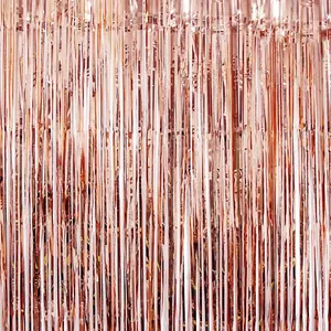 Rose gold tinsel fringe curtain 3m foil shimmers backdrop for birthday party wedding decor.