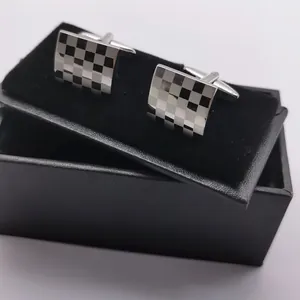 Heren vierkante laser geruite metalen manchetknopen elegante mode accessoires