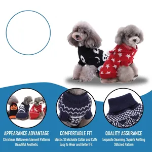 Festive dog knit sweater with Christmas snowflake elk patterns and elastic turtleneck