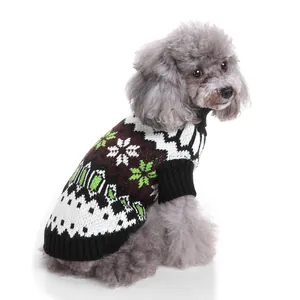 Close-up detail of the retro snowflake knitted pattern on the warm pet dog sweater.