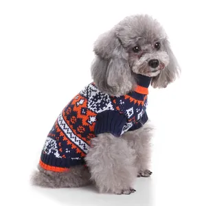 Detailed view of a warm retro knit dog sweater with geometric pattern for small and medium dogs.